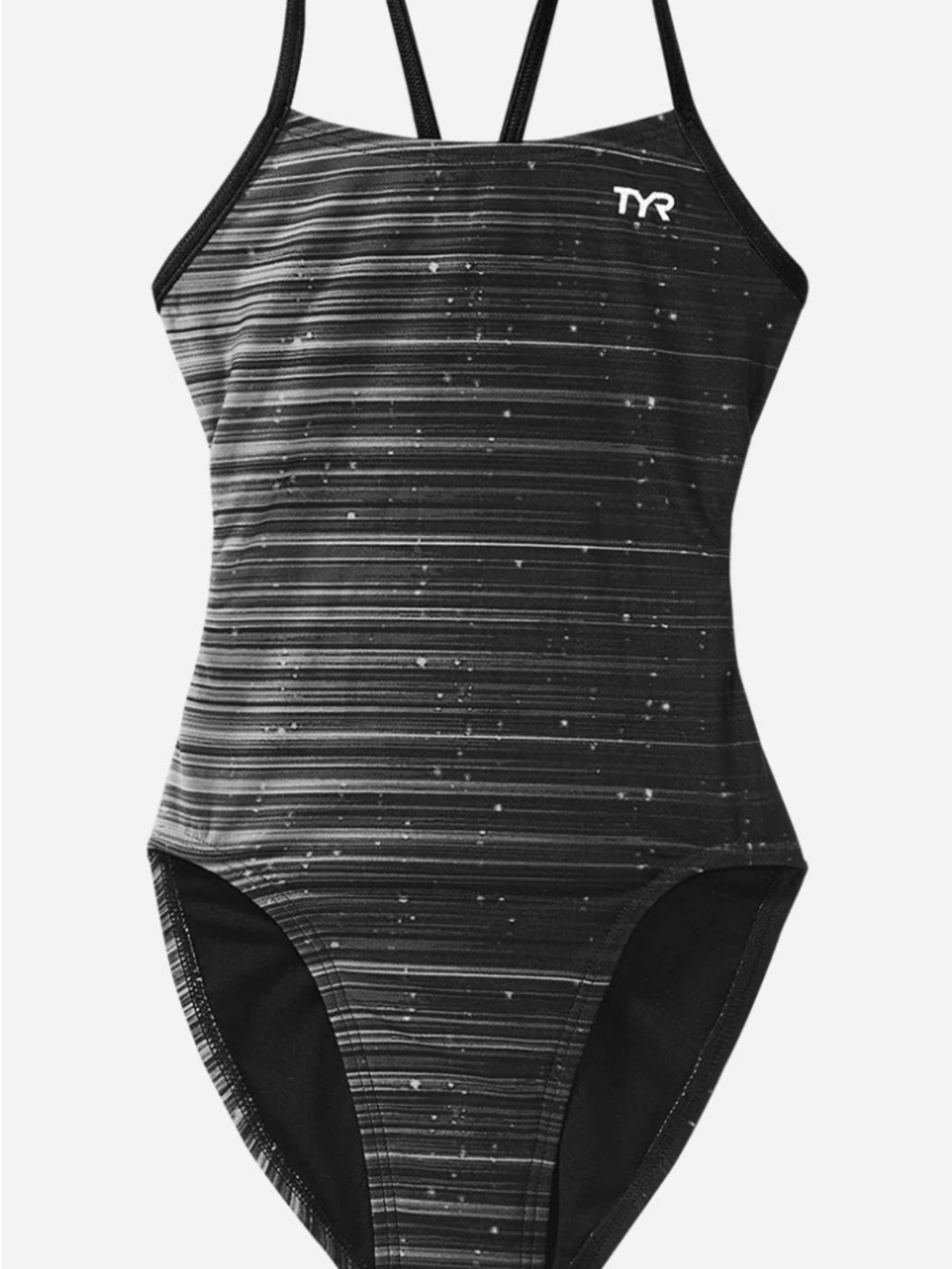 TYR Teen/Women’s Black Striped One-Piece Swimsuit with Subtle Speckle